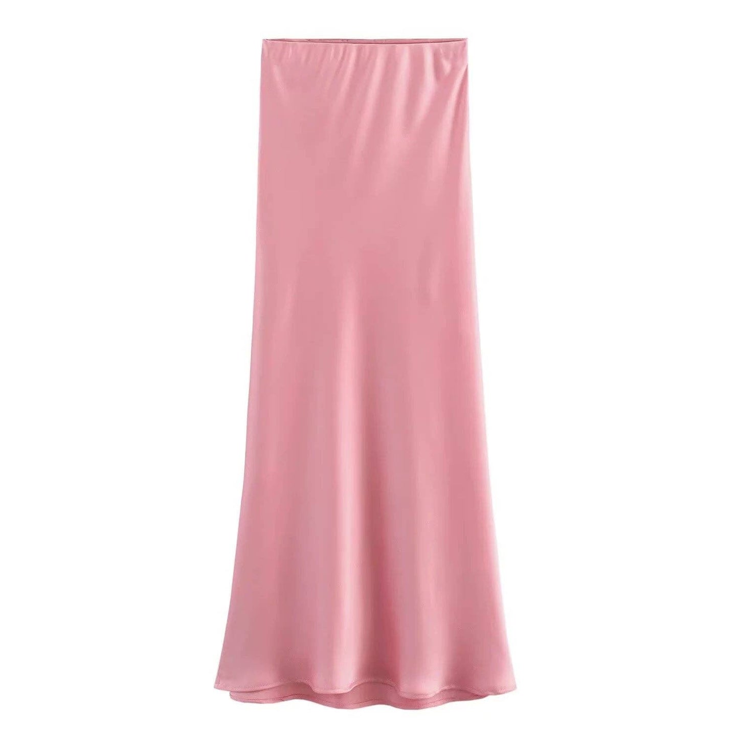 Sweetkama - Ladies Solid Color Satin Midi Skirt 5515