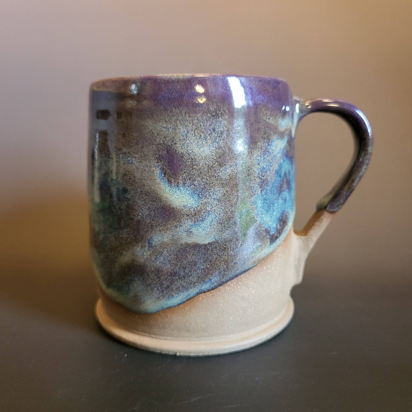 Divine Vessels Pottery - Owl Mug with Sleepy Owl Emblem Purple and Blue Glaze
