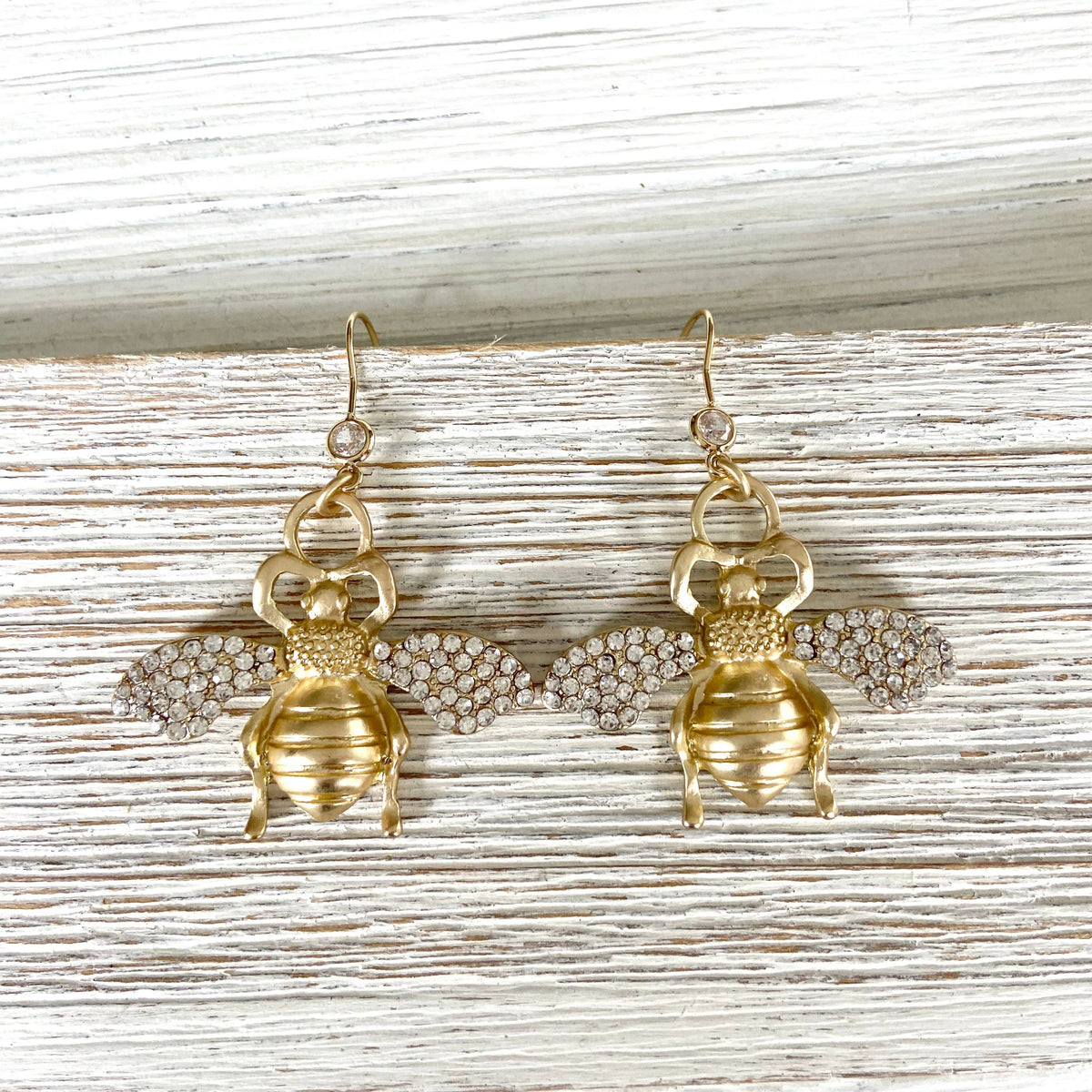 VB&CO Designs Handmade Jewelry - Gold Crystal Bee Drop Earrings – Sparkling Statement