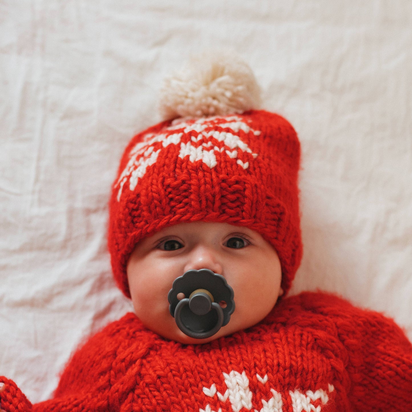 Huggalugs - Snowflake Red Beanie Hat for Baby & Kids