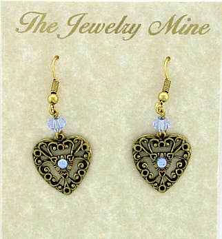 VintageJewelrymine - Victorian Style Filigree Heart Earrings- Lt. Sapphire