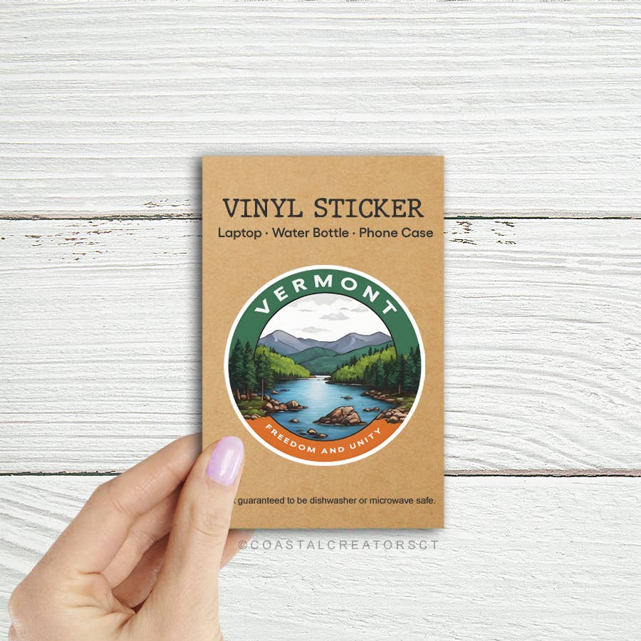 Coastal Creators of Connecticut - Vermont Watercolor Laptop Bottle Sticker