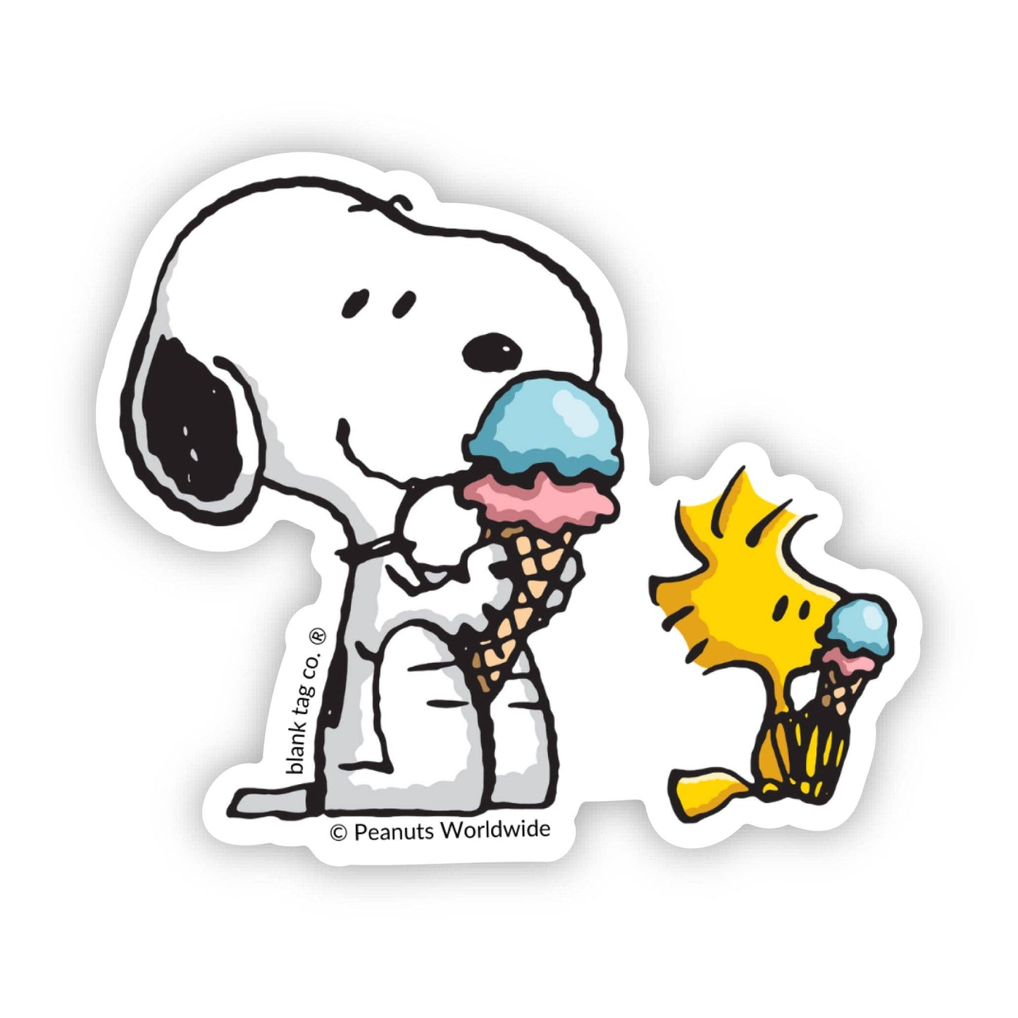Blank Tag Co. Stickers - Waterproof Stickers - Peanuts® Snoopy and Woodstock Eating Ice Cream Waterproof