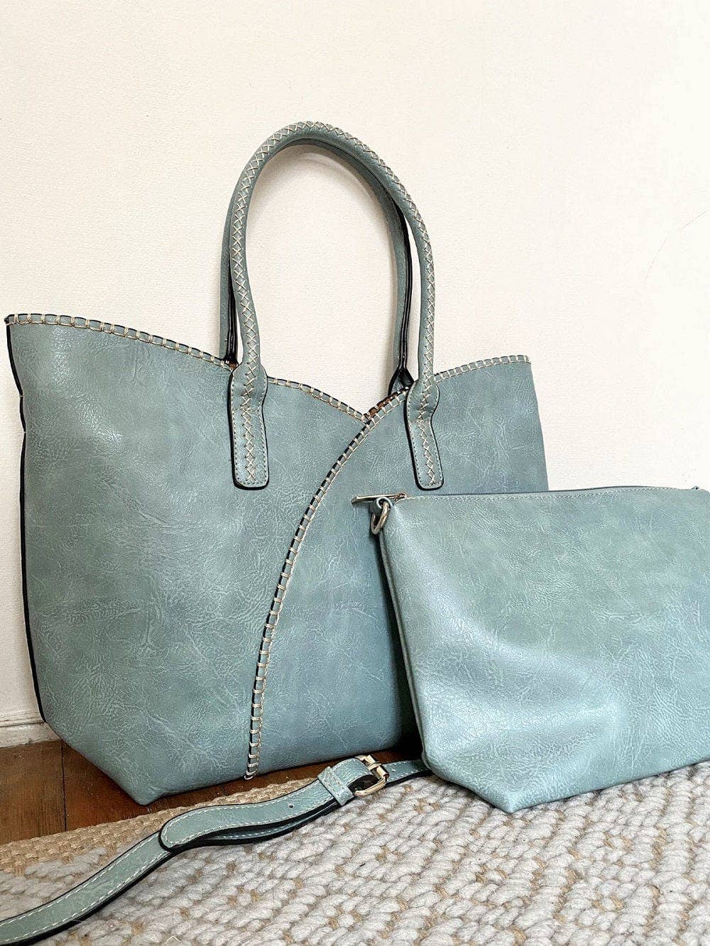 MiMi Wholesale - COL001-2 2-in-1 Stitch Trim Detail Shoulder/Tote Set Bag