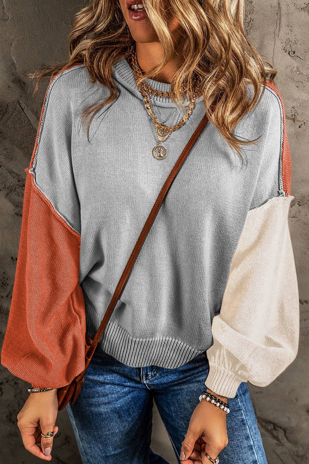 Little Daisy Closet - Colorblock Sweater with Statement Bishop Sleeves