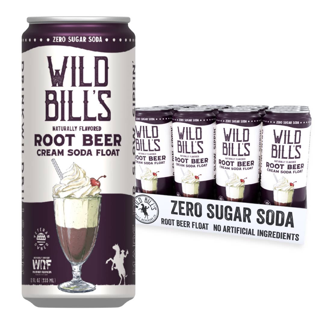 Wild Bill’s Craft Beverage Co. - Root Beer: Zero Sugar Soda, Clean Ingredients, 12-Pack, Cans