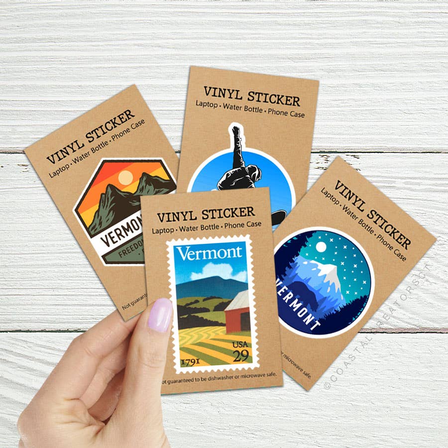 Coastal Creators of Connecticut - Vermont Vintage Postage Stamp Laptop Sticker (Waterproof)