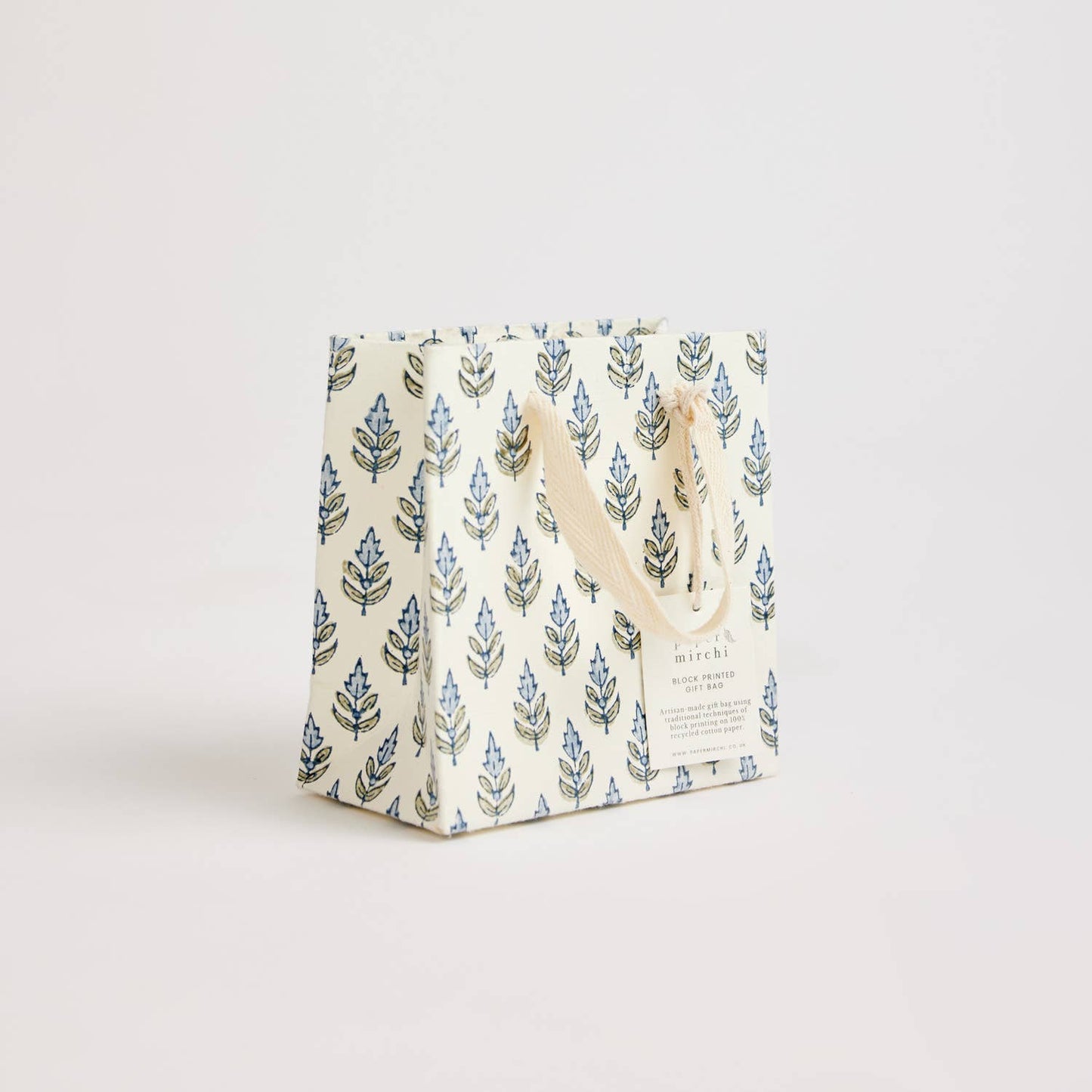 Paper Mirchi - Hand Block Printed Gift Bags (Small) - Blue Stone