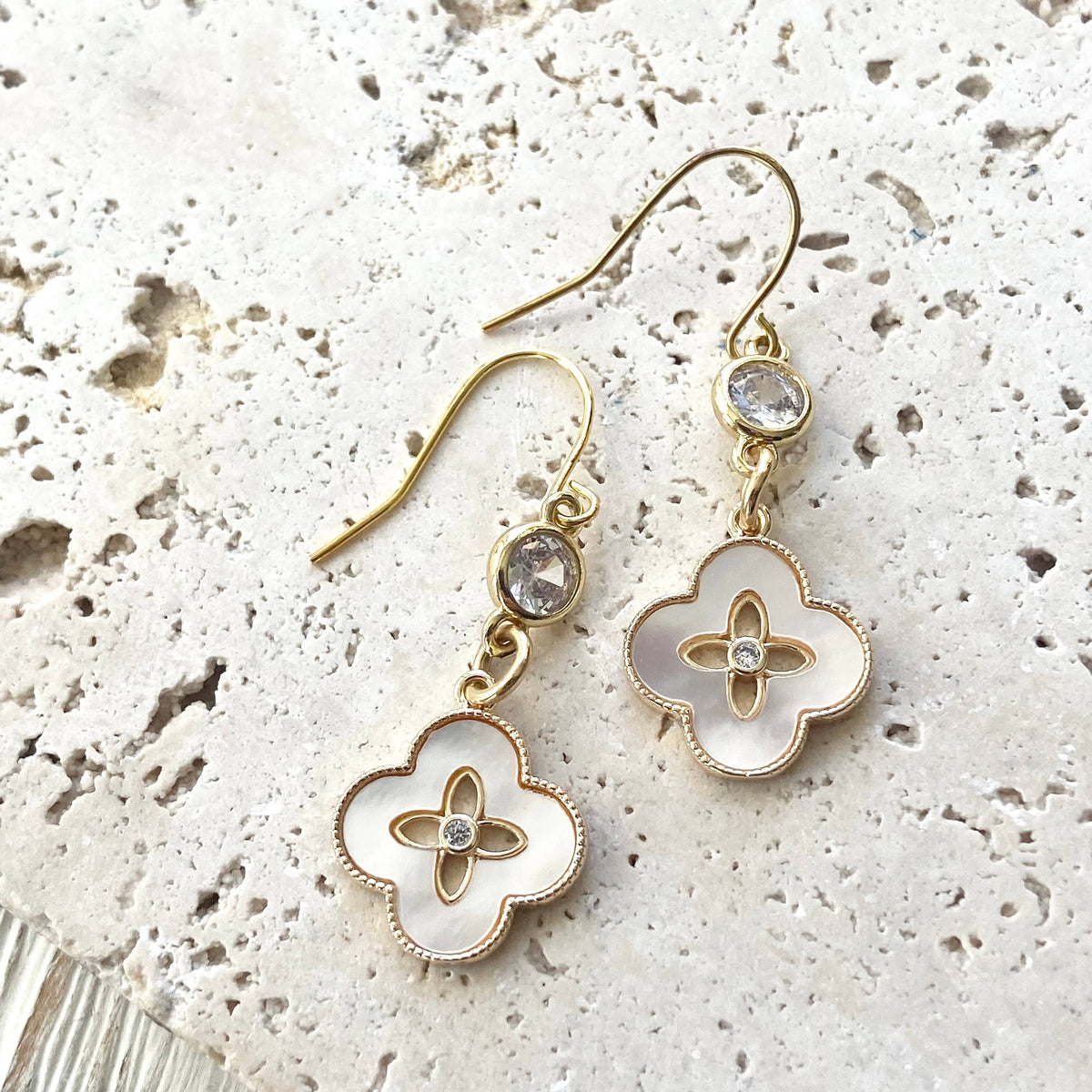 VB&CO Designs Handmade Jewelry - Clover shell  with crystal earrings