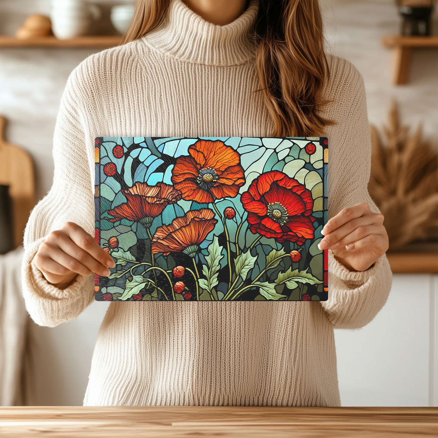 Fernville Creations - Tempered Glass Cutting Board: Poppy Charcuterie Tray (1)