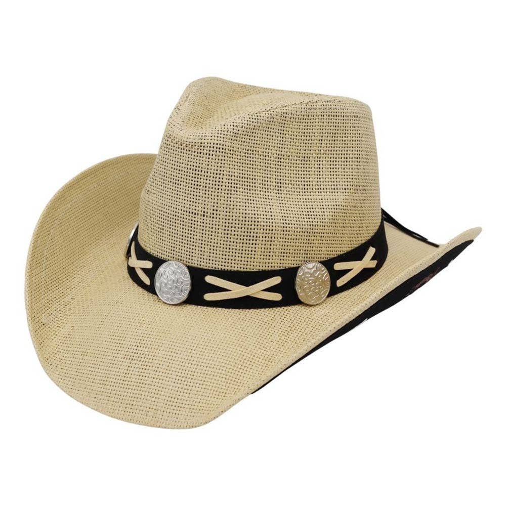 Sensibling Corp. - Underbrim Horse Horseshoe Print Crisscross Lace Conch Accent Band Western Cowboy Hat