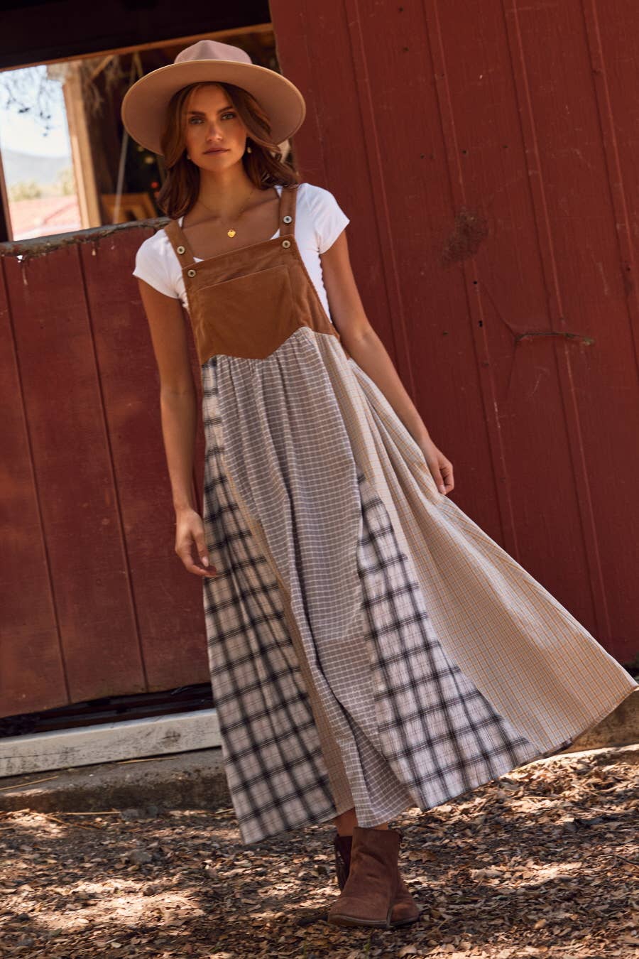 Oddi - Patchwork Plaid Overall Dress