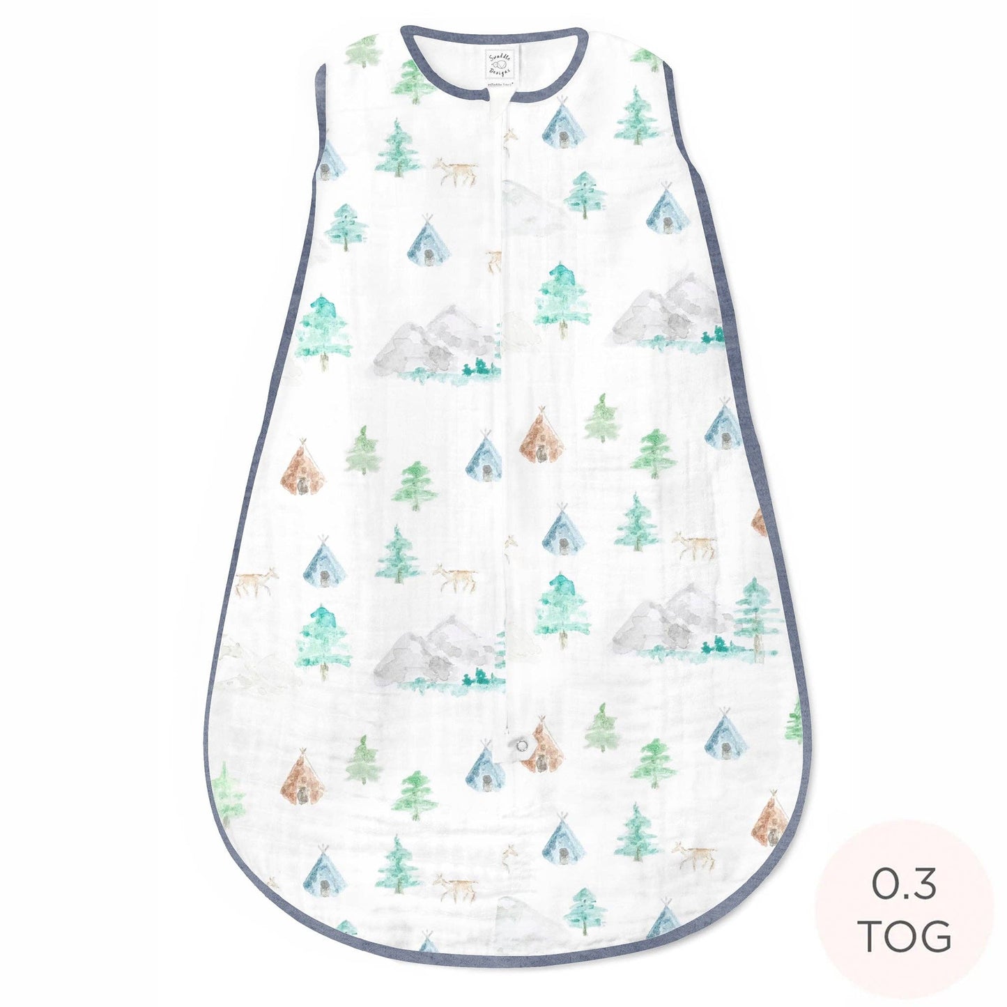 SwaddleDesigns - Muslin Non-Weighted zzZipMe Sack - Watercolor Mountains & Trees