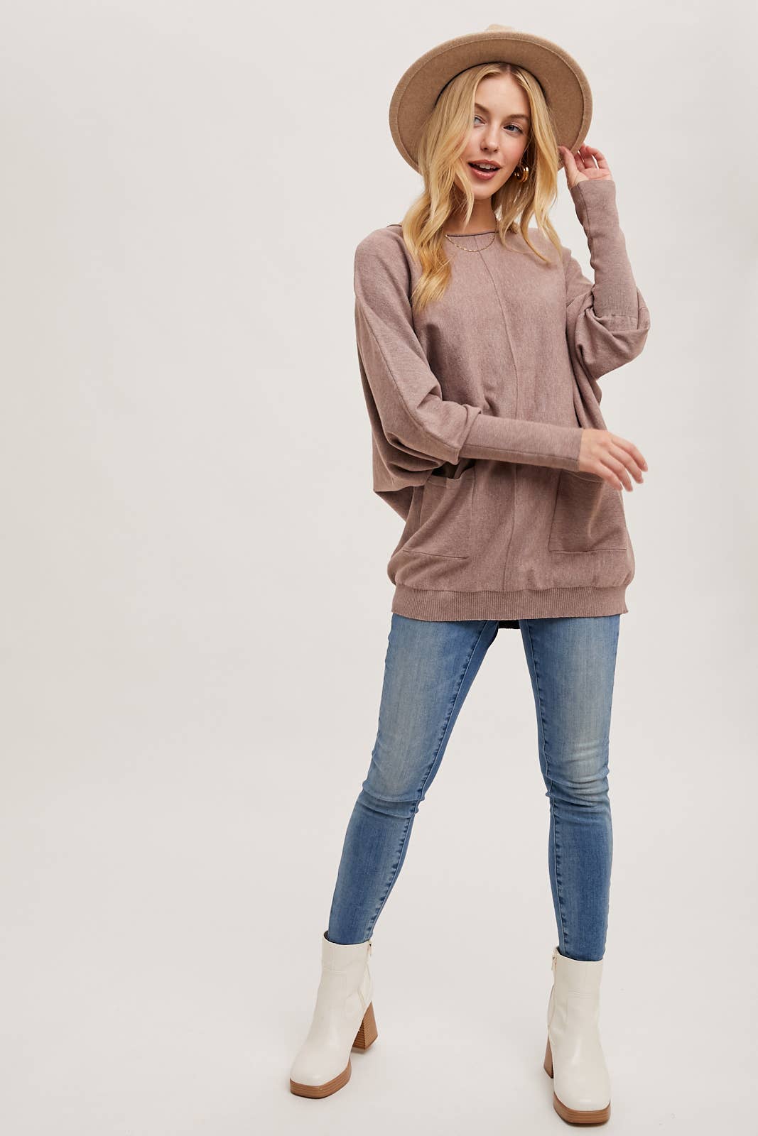 Bluivy - DOLMAN TUNIC KNIT SWEATER WITH POCKET