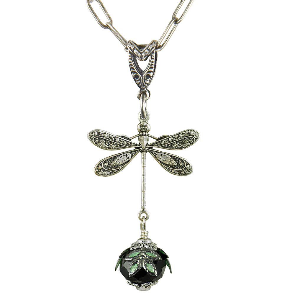 NoMonet - Fairyland: Vintage Filigree Dragonfly Necklace with Crystal