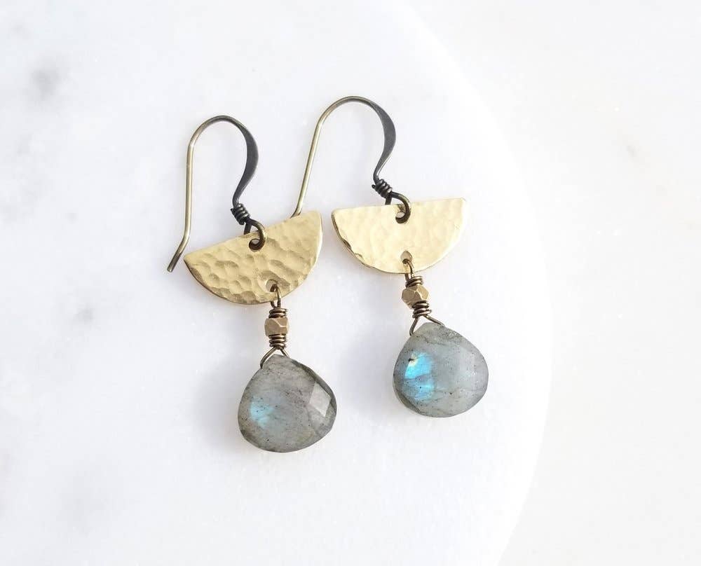 Edgy Petal Jewelry - Labradorite Hammered Half Moons Earrings Boho