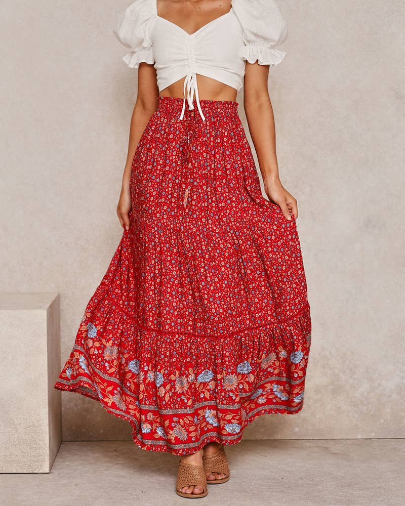 Rosa Clothing - Bohemian Lace With A Large Hem Panelled Maxi Skirt