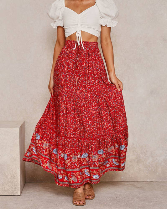 Rosa Clothing - Bohemian Lace With A Large Hem Panelled Maxi Skirt