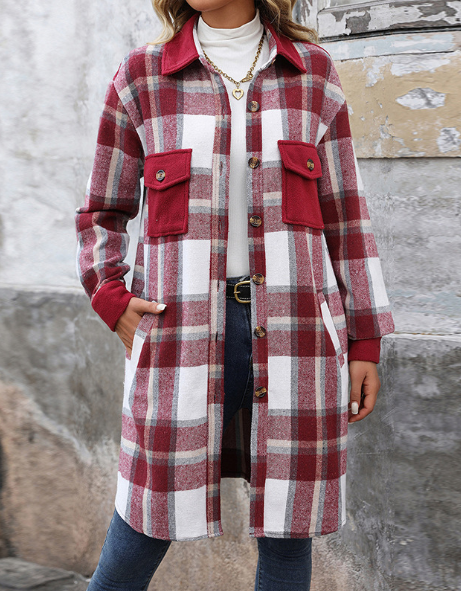 Lovesoft - Women's Polished Plaid Long Coat
