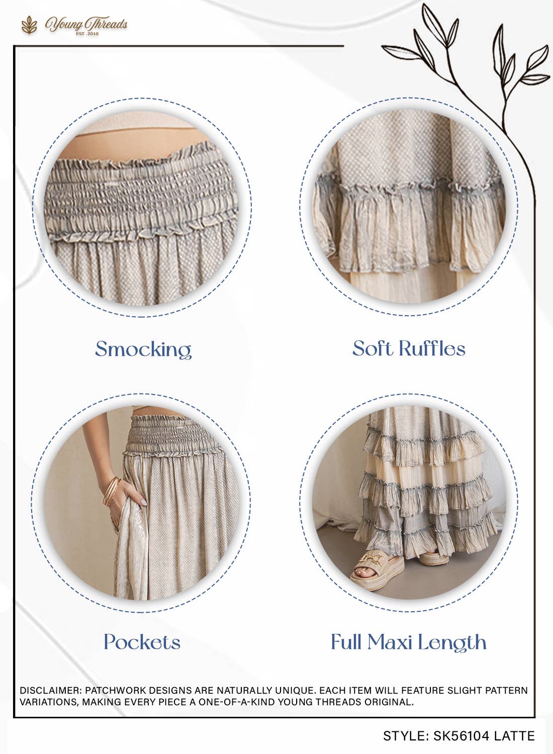 Young Threads - Rustic Textured Smocked Waist Ruffled Tiered Maxi Skirt