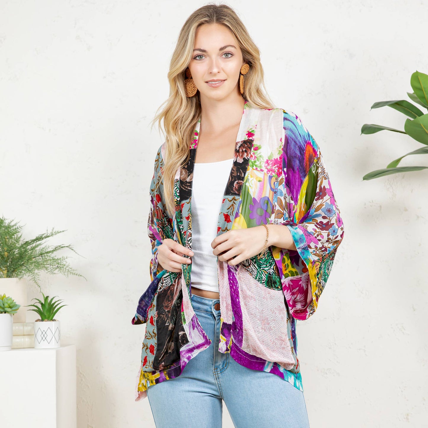Young Threads - Kimono Top In Overdyed Mix N Match Patches - in 7 Color ways