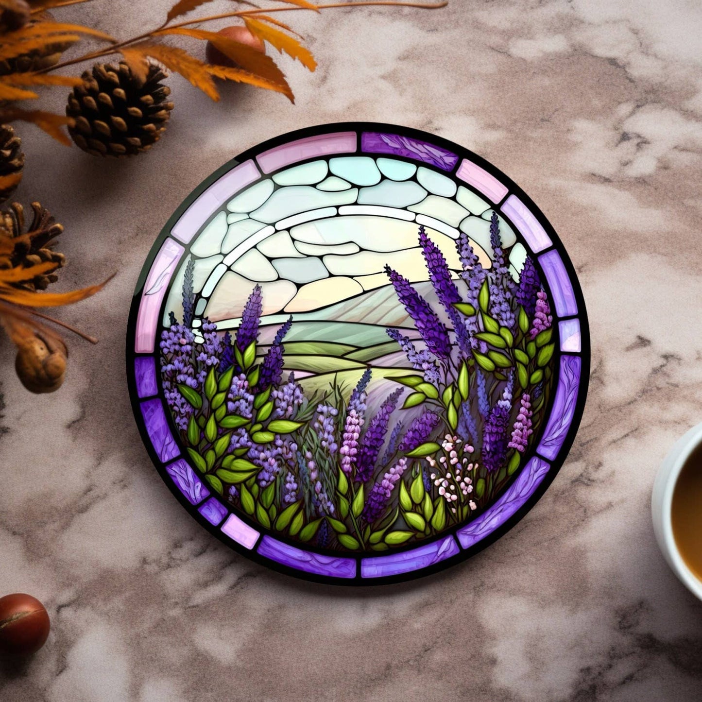 Fernville Creations - Lavender Floral Ceramic Coaster, Eco-Friendly Home Decor