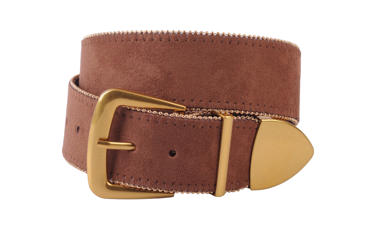 Most Wanted USA - Zipper-Lined Suede Belt with Gold Hardware