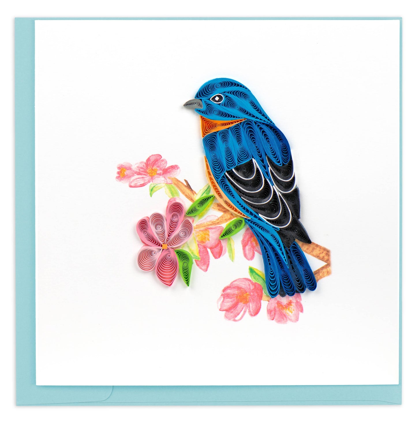 Quilling Card - Quilled Bluebird on Flower Branch Greeting Card