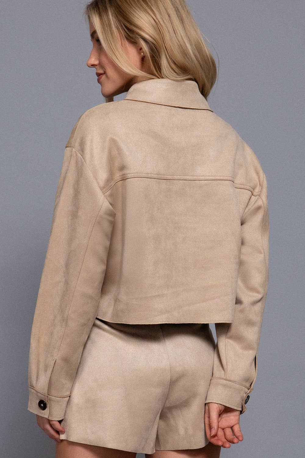 Active Basic | Active USA - Long Sleeve with Front Patch Pocket Faux Suede Short Jacket