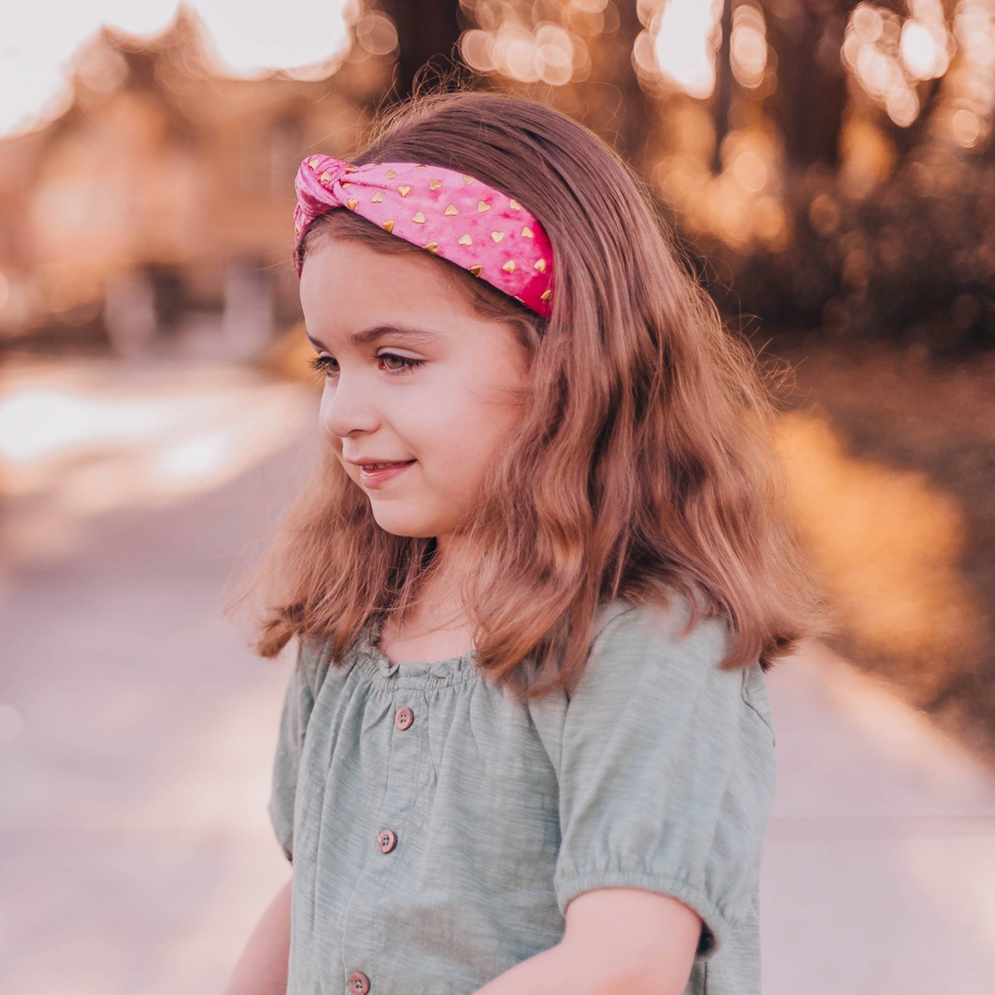 Frog Sac - Kids Knot Headband - Gold Heart Stud Velvet Hair Accessories