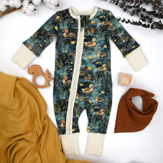 Earthy - Organic Cotton Baby Pajamas 2-Way Zipper Sleeper, Harbor