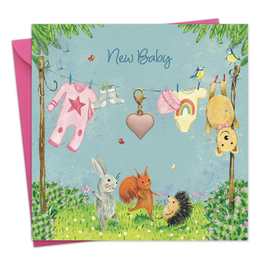 Twizler Ltd - New Baby Girl Card & Gift with Detachable Pink Heart Charm