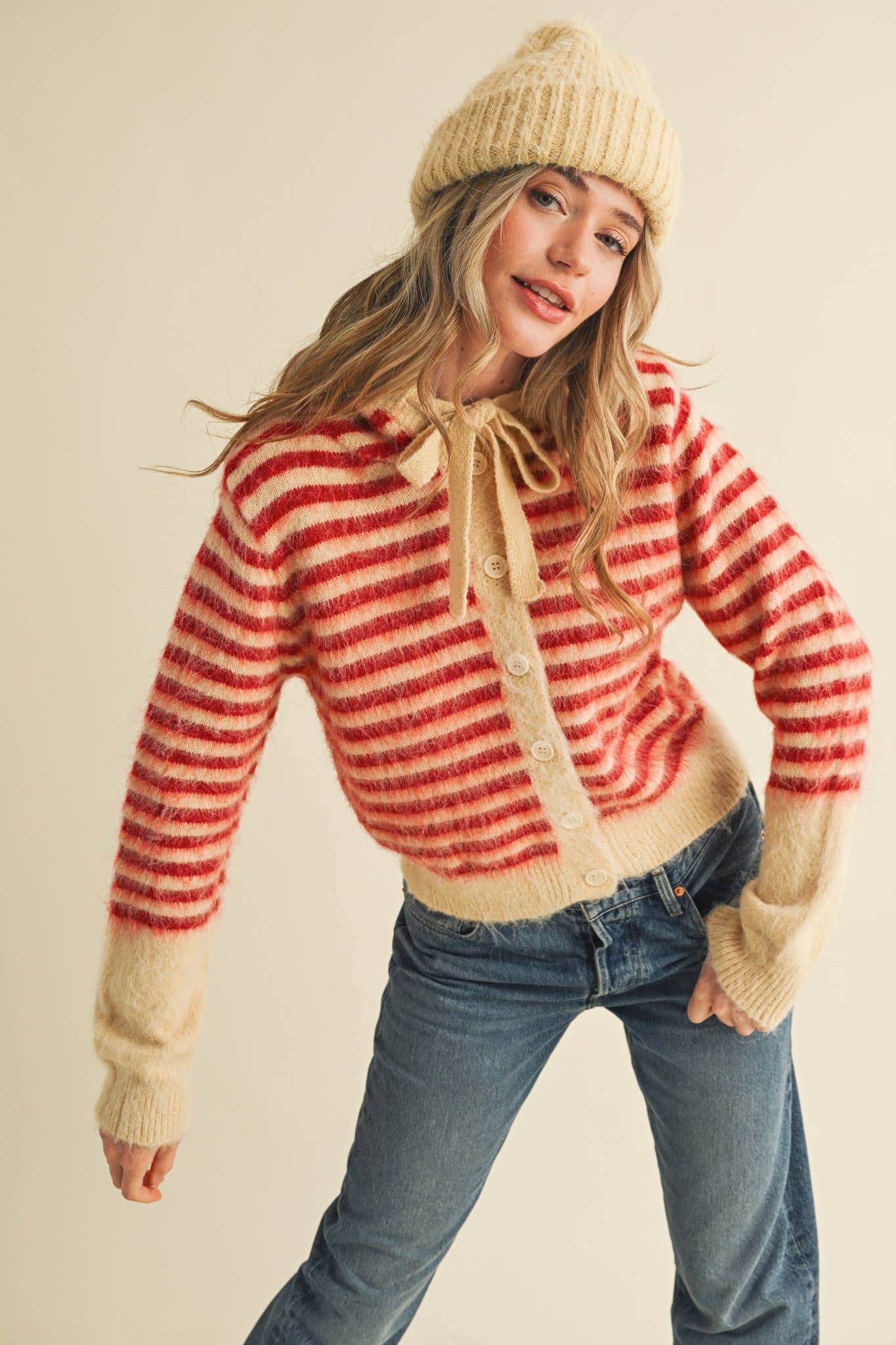 &MERCI - STRIPED HOODIE SWEATER CARDIGAN MSW11063