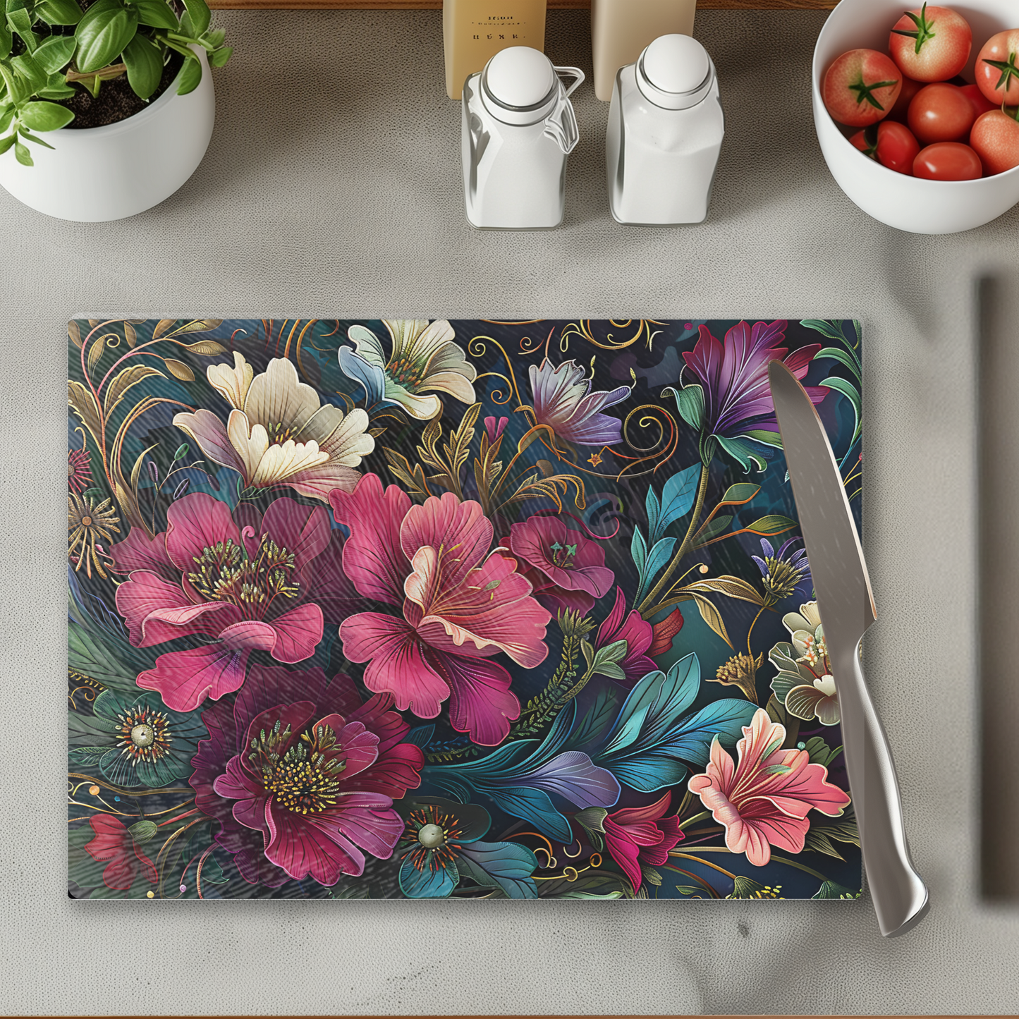 Fernville Creations - Tempered Glass Cutting Board: Natures Painting Serving Tray