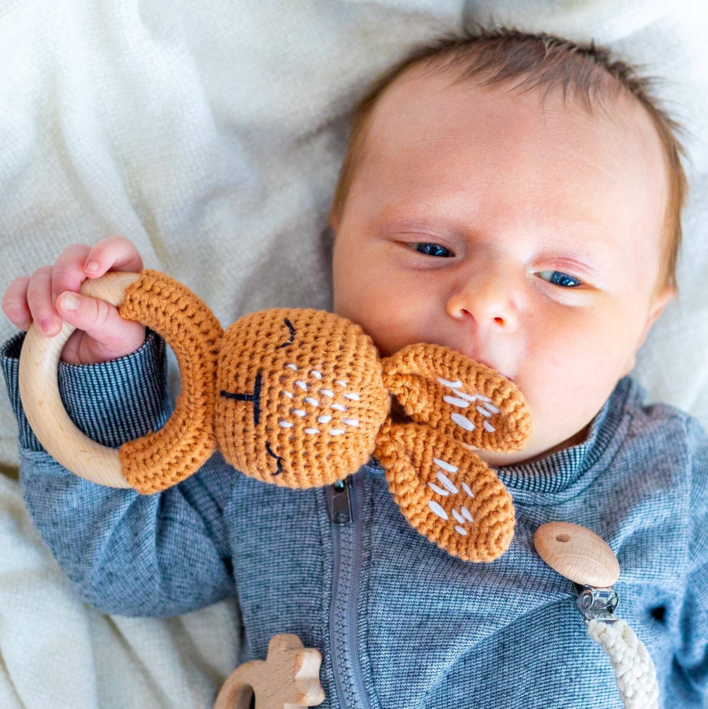 Wonderjoys Baby Co - Bunny Hand Crochet Rattle, Rich Walnut