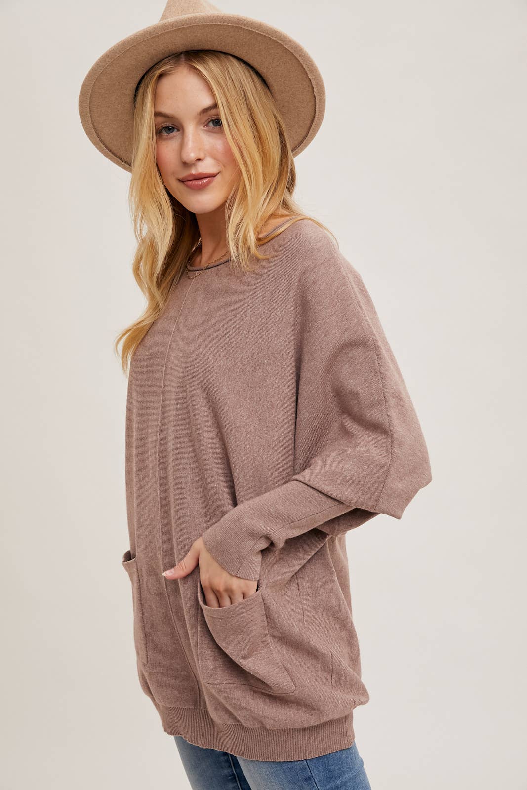 Bluivy - DOLMAN TUNIC KNIT SWEATER WITH POCKET