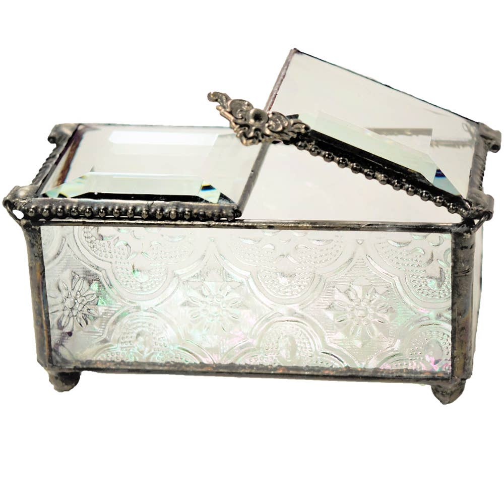 J Devlin Glass Art & Bert Anderson Collection - Glass Jewelry Box with Double Beveled Lid | Vintage-Inspired