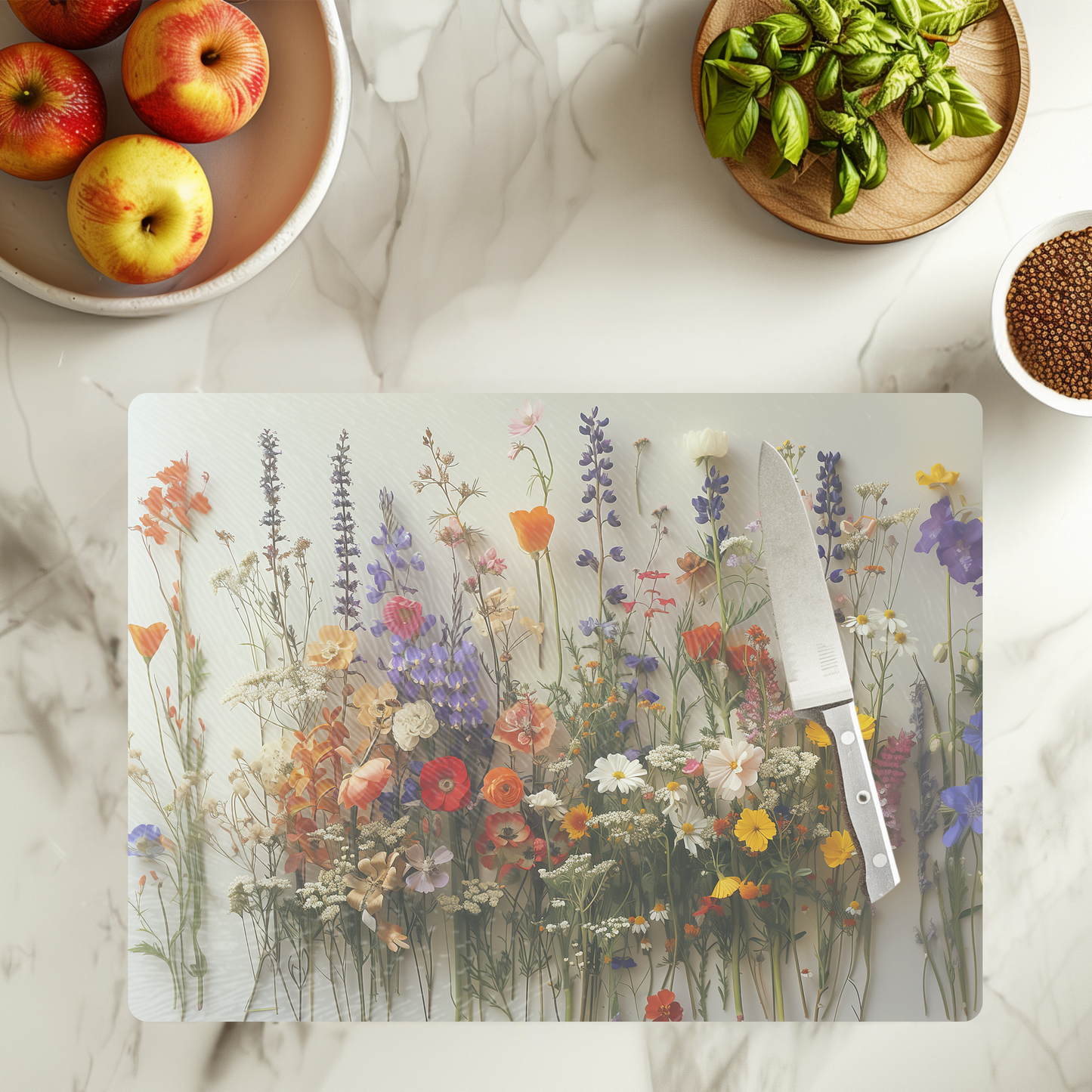 Fernville Creations - Tempered Glass Cutting Board: Wildflower Charcuterie Tray