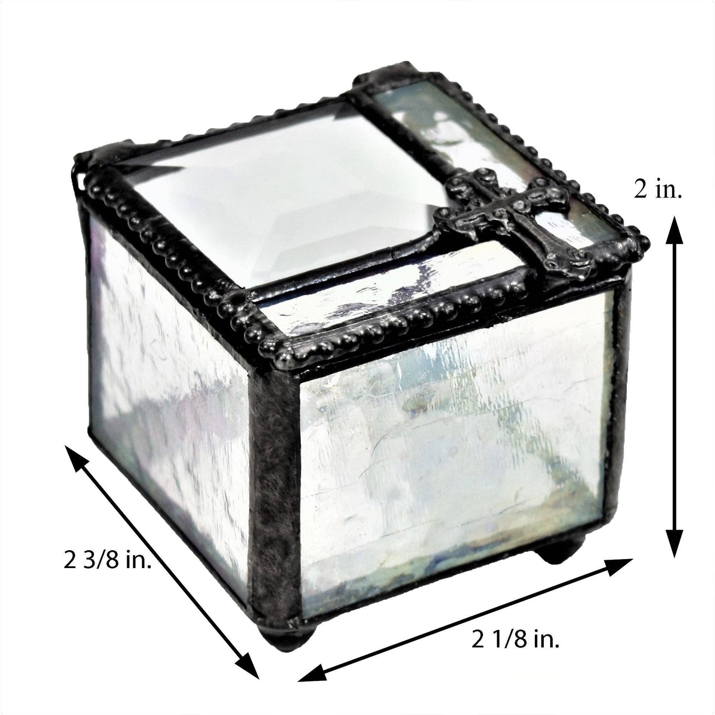 J Devlin Glass Art & Bert Anderson Collection - Iridescent Glass Box with Cross | Faith Keepsake – J Devlin