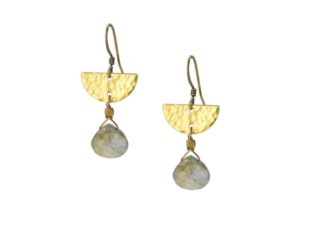 Edgy Petal Jewelry - Labradorite Hammered Half Moons Earrings Boho