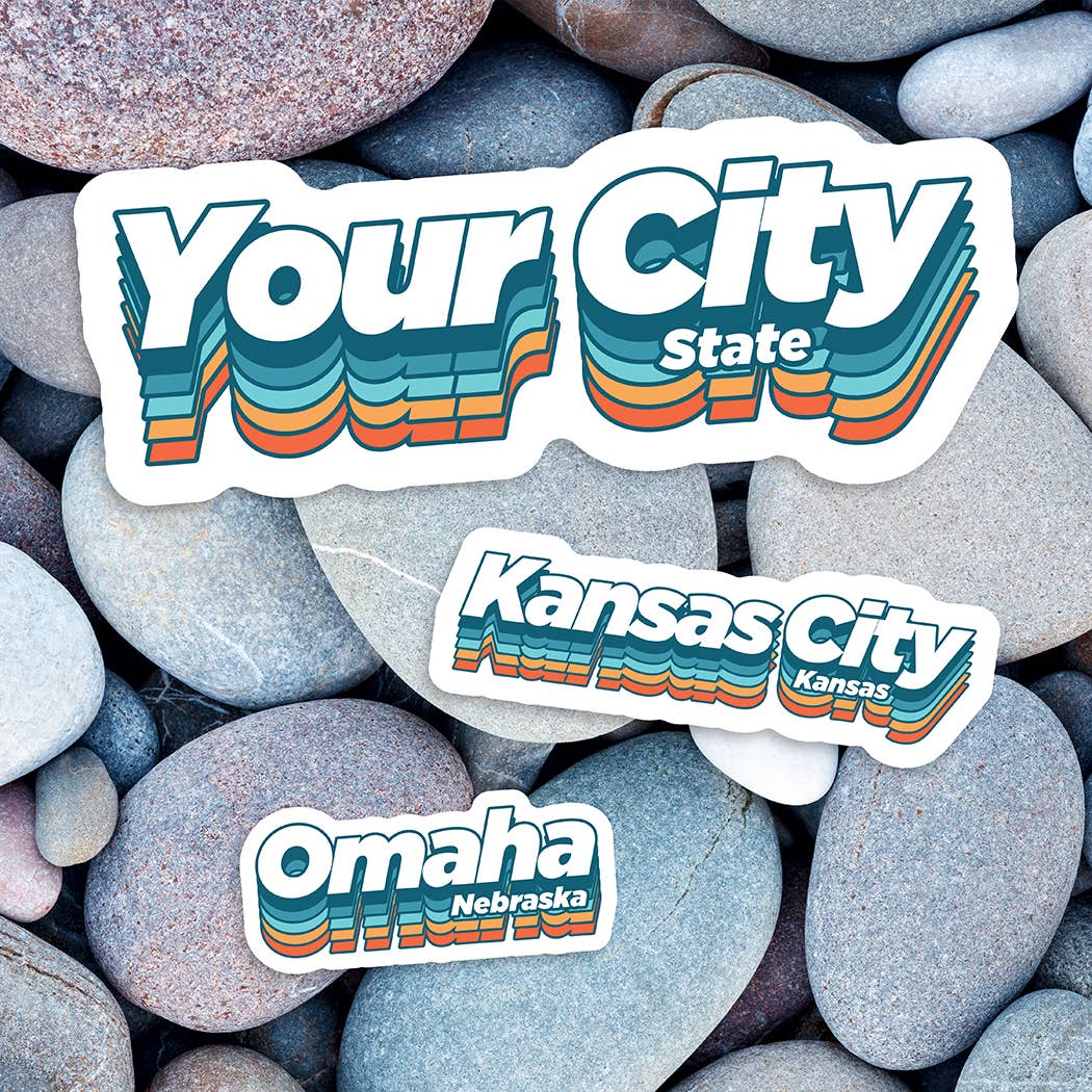 Skylark Printing - Retro Shadow Souvenir Sticker with Your City &  Text