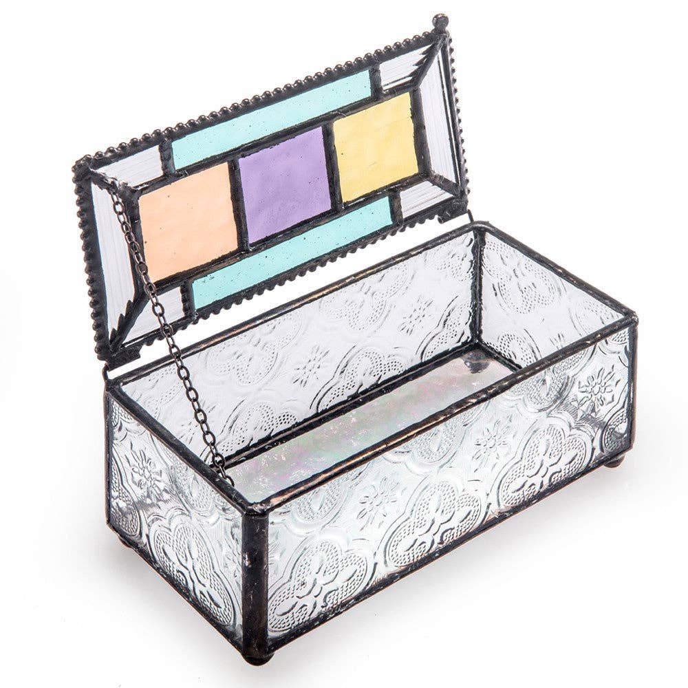 J Devlin Glass Art & Bert Anderson Collection - Multi-Color Glass Jewelry Box with Textured Sides -J Devlin