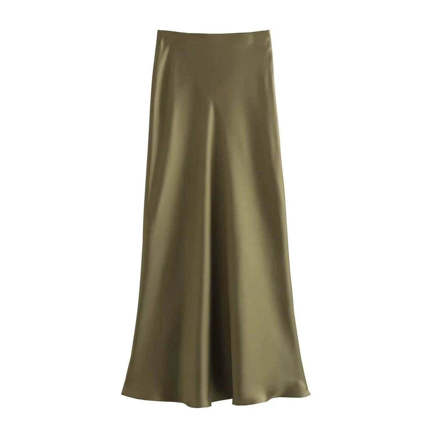 Sweetkama - Ladies Solid Color Satin Midi Skirt 5515