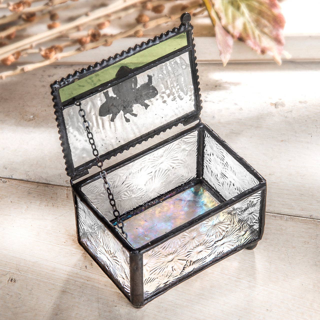 J Devlin Glass Art & Bert Anderson Collection - Box 753 Clear Florentine Glass with Bee