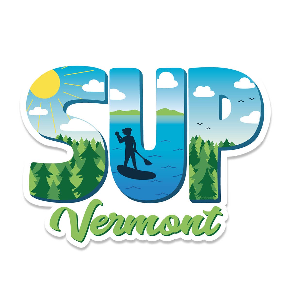 RetroPlanet - SUP VT Die Cut Vinyl Sticker Stand Up Paddling Vermont