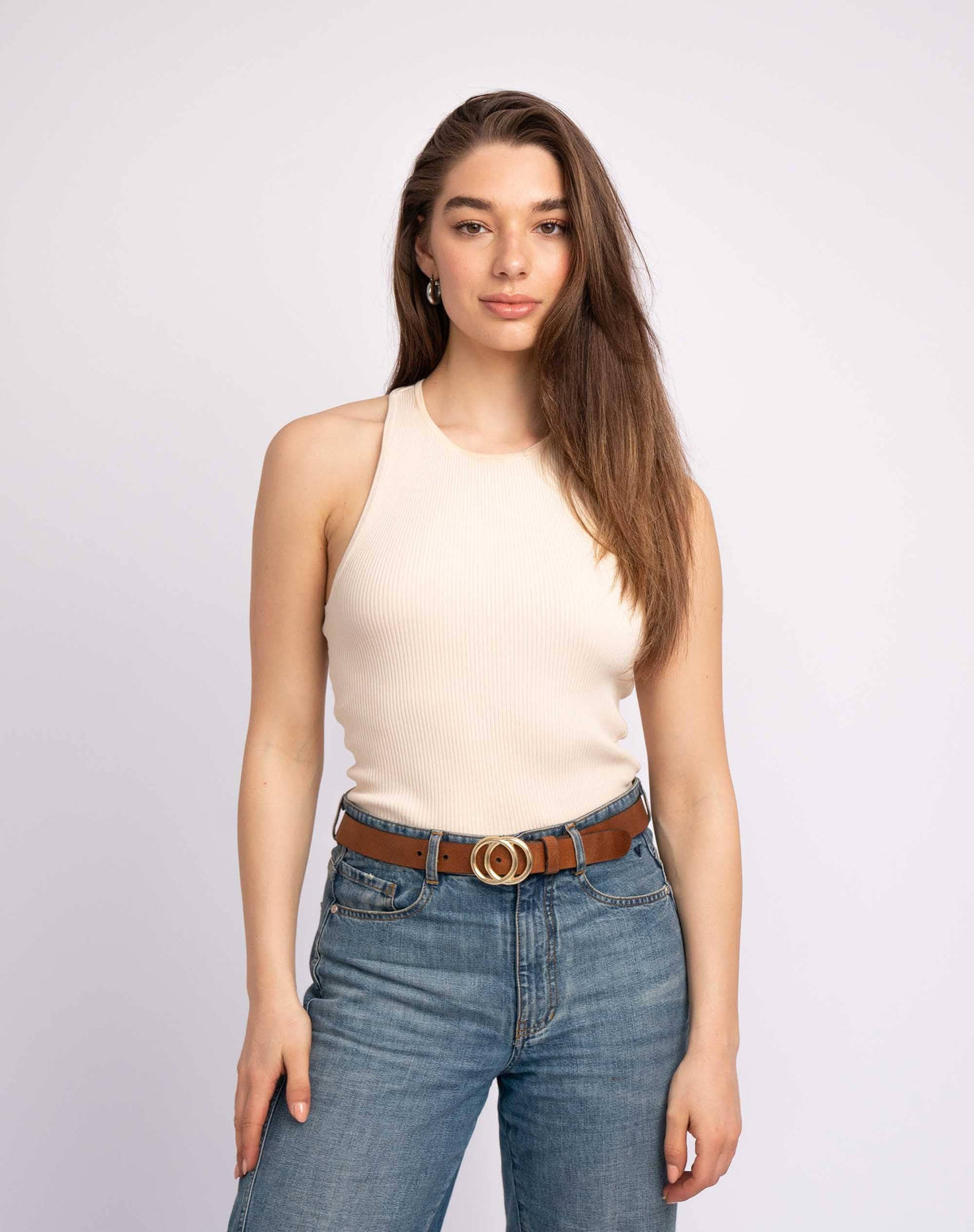 Amsterdam Heritage Leather Belts, Bags, Jackets & Apparel - Caia | Double Ring Leather Belt with Gold Buckle