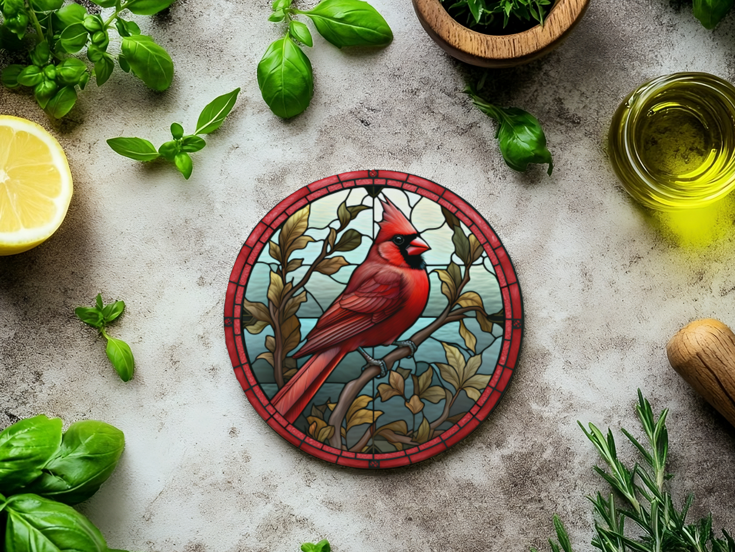 Fernville Creations - Cardinal Coaster, Bird Lover Gift, Nature Home Decor