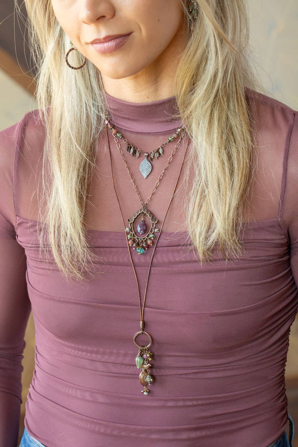 Anne Vaughan Designs Jewelry - Mauve 16-18" Crystal, Garnet, Czech Glass Statement Necklace