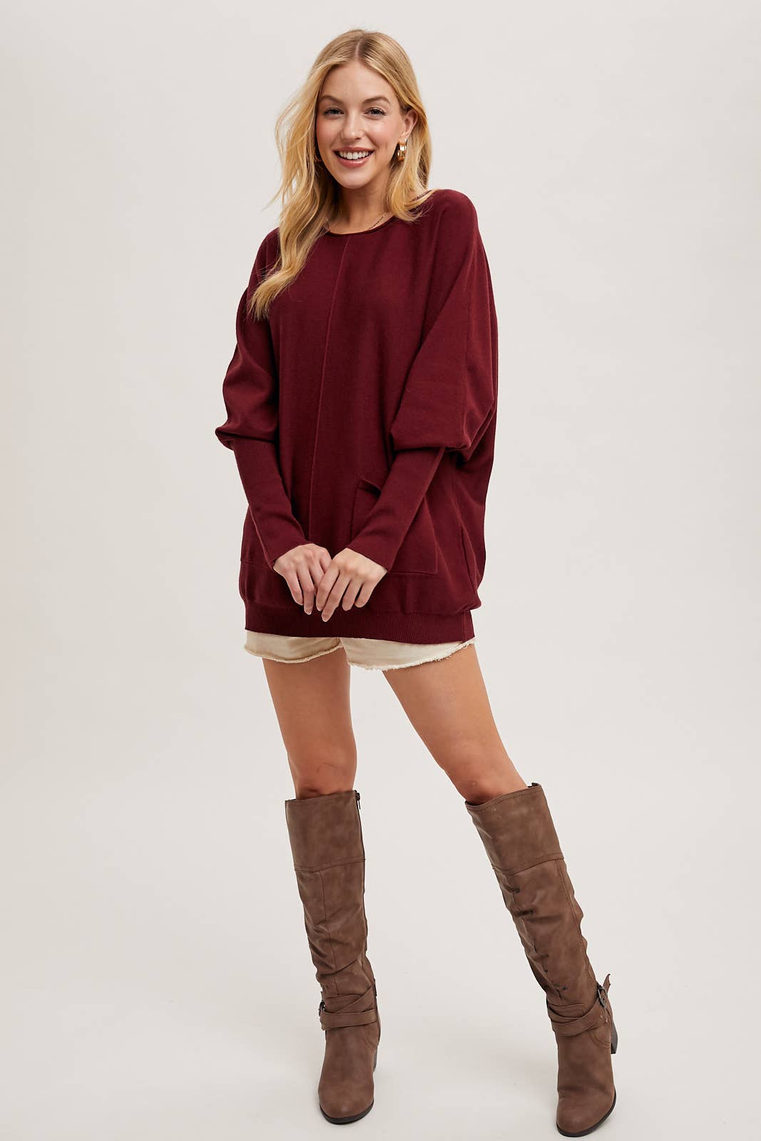 Bluivy - DOLMAN TUNIC KNIT SWEATER WITH POCKET