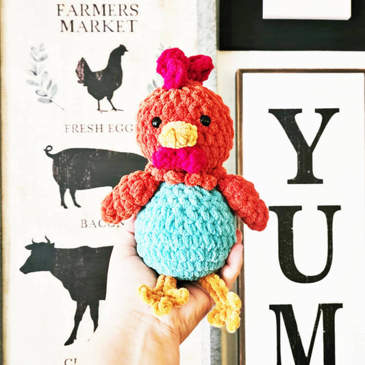 The Lumber Creek Co - Crochet Rooster Plushie Toy Farm Animal Nursery Decor